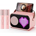 JYX Karaoke Adulte Enfant 2 Micro sans Fil, Enceinte Pixel Fun avec écran, Bluetooth 5.3 Portable Professionnelle pour Accompagnement Audio, Machine de Karaoké pour Fête et Voyage, Rose