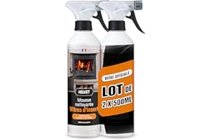 Helvet' Lot de 2 Nettoyant Vitres d’Insert pour Poêles et Cheminées – Format Mousse pour nettoyer au mieux les traces noires de suies et de fumées – 500 mL