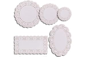 BETTERJONNY 250 Pcs Lace Paper Doilies, Multi-size White Round Rectangle Oval Set for Tables, Plates, Cakes, Desserts and Crafts