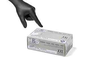 ISC Hygiene & Safety Nitrile Gloves by H&S (10 XL X-Large, black), box of 100, powder free, latex free, eudermic, disposable examination gloves, nonsterile ambidextrous, commercial use