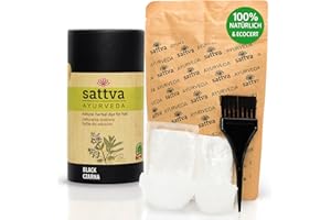 SATTVA AYURVEDA Sattva Natural Hair Color - Henna for Allergies - Organic Plant-Based Hair Dye for Natural Hair Color, Henna Hair Dye for Volume and Shine - Double Portion - ECOCERT (Black, 150)