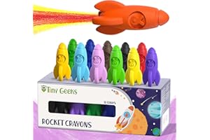 TinyGeeks 12 Pastelli Bambini 3 Anni - Crayon per Bambini 3-8 Anni - Colori che non sporcano bambini - Pastello a Razzo e Facili da Impugnare