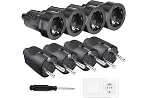 VEUWOLM Lot de 8 Connecteurs Schuko, Kit Fiche Mâle + Prise Femelle 250V(16A), Ignifuge IP44, Prise D'alimentation, Jeu de Contacts de Protection, Fiche Europe Schuko pour Câble 8-10 mm