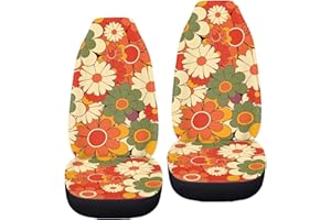 INSTANTARTS Beauty Hippie Floral Car Seat Covers Front Seats Only 2 Pieces Set Groovy Flower Vehicle Seat Protector Car Mat Cover for Most Cars SUV Sedan Truck