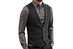 Aesido Casual Herren Weste Anzugweste Slim Fit Wolle Fischgrätenmuster Tweed Business Anzüge Westen Hochzeit Trauzeuge Party