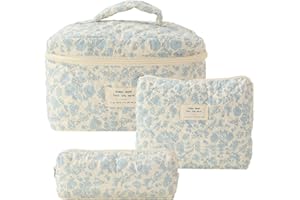 Starnearby Lot de 3 Trousse de Toilette Matelassée Femme en Coton Doux, Trousse de Maquillage Fleurie, Pochette de Rangement Maquillage, Trousse de Beauté, Trousse Cosmétique Voyage