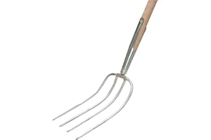 Xclou Garden Dunggabel mit 4 Zinken mehrfarbig, Mistgabel mit Schienenzwinge und Stiel aus hochwertigem Eschenholz, gute Handhabung und Kraftübertragung durch langen Stiel, Gesamtlänge der Gabel: ca. 135 cm