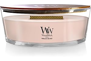 Woodwick Candela Profumata con Stoppino Scoppiettante, Vaniglia E Sale Marino, Fino a 50 Ore, Ceramica, Rosa, 19 x 9 x 12 cm