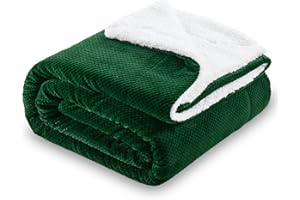 SOCHOW Coperta in Pile Sherpa Waffle, Coperta in Peluche Reversibile Super Soft Fuzzy Calda, Leggera e Soffice per Divano Letto Verde Scuro 150 x 200 cm