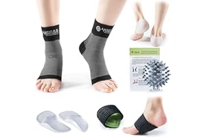 4GEAR SPORTLIFE 4G Plantar Fasciitis Pain Relief Kit-9pcs-Compression Socks, Silicone Heel Cups, Gel Inserts, Cushioned Arch Supports & Spiky Massage Ball-Fast Heel & Arch Pain Relief, Strong Ankle & Arch Support