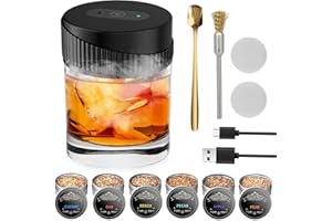 Hengrongshen Kit Affumicatore Whisky, Affumicatore Cocktail con 6 Gusti Di Trucioli Di Legno, Affumicatore per Whisky Elettrico, Smoker Whisky Regalo per Padre, Marito e Amante Dei Cocktail