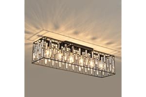 JIINOO Modern Crystal Ceiling Light, 6 Light Black Chandelier Ceiling Lights Fixture, Classical Rectangle Chandeliers for Living Room Kitchen Hallway Island Bar, E27