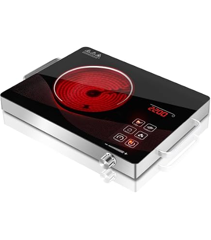 Silver Style - Plaque de cuisson vitrocéramique 2 feux posable - 3300W, minuterie, réchaud électrique réglage 9 positions, poignées, surface résistante, double foyer infrarouge, finition inox (Duo