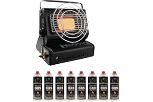 MASTER BRAND Portable Gas Heater with 8 Butane Gas Canisters – Outdoor Camping Heater with Refill Gas Cartridges (9, Classic Black)
