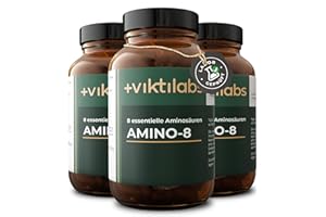 ‎VIKTILABS VIKTILABS - AMINO 8 | Aminosäuren Komplex hochdosiert - 998mg pro Pressling | EAA Vegan | Alle 8 essentielle Aminosäuren (L-Tryptophan, l-Lysin ...) |100% natürliche Inhaltsstoffe | 3x 150 Tabletten