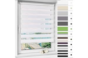 Magiea Store Enrouleur Jour Nuit sans Percage, Rideau Jour Nuit, Protection Solaire, Facile à Installer avec Clips pour Fenêtre ou Porte, Protéger la Vie Privée, 50l x 100L cm, Blanc