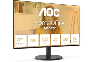 AOC 27B3HA2 - 27 Inch FHD Monitor, 100Hz, IPS, 1ms, FlickerFree, Speakers, 3 sided Frameless, LowBlue Light (1920 x 1080, 250 cd/m2, HDMI 2.0 / DP 1.4)