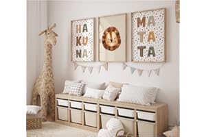 MeinBaby123® Póster para habitación infantil, juego de 3 unidades, DIN A2, cuadros de pared, póster para habitación infantil, regalo para nacimiento, póster de pared premium (Hakuna Matata A2)