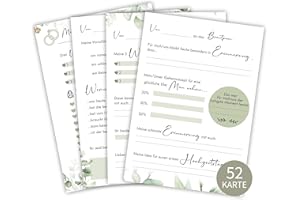 Aahyzzon 52 Gästebuch Karten für die Hochzeit mit Box | 4 verschiedene Designs | DIN A6 Postkartengröße | für alle Paare | Eukalyptus | Perfekt für Gästebuch Hochzeit, Schön, dass du da bist