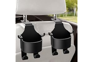 VIDFAIR 2 Pack Portable Seat Cup Holder with Hooks, Multi-functional Car Seat Back Hook & Backseat Cup Holder