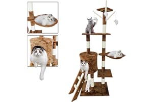 locallocal Cat Tree, 145cm Cat Scratch Posts Multi-Level Stable Cat Tower with Cat House, Cat Tree for Indoor Cats for Climbing Playing and Relaxation Brown
