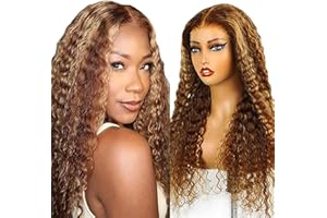 Tuheerst Curly Wave Human Hair Wig Blonde Parrucca Donna Capelli Veri Umani P427 Highlight Remy Hair 4X4 Lace Glueless Wear and Go Pre Bleached Knots with Baby Hair for Woman 16 Inch