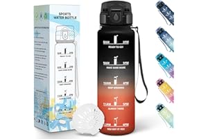 Baramumu Borraccia 1 litro, Borraccia Palestra, a Prova di Perdite, Bottiglia acqua, Facile da Aprire, Borracce, per Fitness, Yoga, Ufficio, Palestra, Trekking, Nero&Rosso