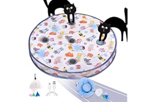 GoldenSun Balle Jouet pour Chat, Balle Mobile Activée par Le Mouvement, Tapis de Jeu pour Attraper la Souris Bleu, Jeu de Cache-Cache à 5 Trous pour Chats d'intérieur
