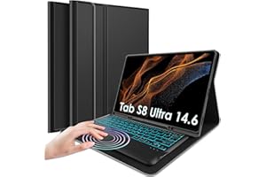 Nanhent Rétroéclairé Clavier Coque pour Samsung Galaxy Tab S8 Ultra 14.6" 2022 SM-X900/X906, Smart Touchpad, AZERTY Français Amovible Bluetooth sans Fil Clavier avec Housse Étui Premium PU (S8 Ultra)