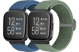 Bcuckood for Fitbit Versa 2 Strap/Fitbit Versa Strap, 2 Pack Braided Adjustable Elastic Nylon Sport Straps Compatible with Fitbit Versa 2/Fitbit Versa Lite/Fitbit Versa for Women Men