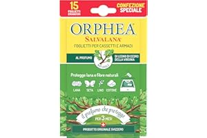 Orphea Salvalana, Foglietti per Cassetti e Armadi, Protegge Lana e Vestiti Tutta la Stagione, Profumo di Legno di cedro, agisce per 12 settimane - 15 Foglietti Emanatori