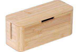 Relaxdays kabelbox för grenuttag, bambu, magnetlock, natur