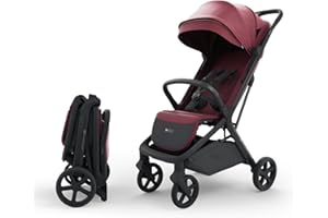 Kinderkraft NUBI 3 Silla de paseo compacta y ligera, hasta 22 kg, Buggy, con plegado automático, capota impermeable, UPF50+, Ligero 8,7 kg, posición reclinada, arnés de seguridad de 5 puntos, Borgoña