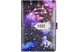 NectaRoy Cuaderno de Cuero PU Diario Planificado Organizador con Cerradura de Combinación, Constelación Bloc de Notas Contraseña Cuaderno, 198x140mm