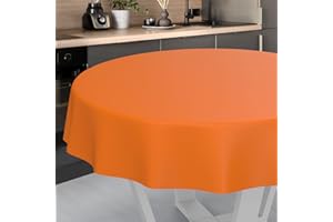 ANRO Tovaglia in tela cerata, lavabile, da giardino, per interni ed esterni, rotonda, 100 cm, bordo tagliato, arancioni