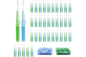 SKHAOVS 70 pièces Brosse Interdentaire, Brosse Interdentaire Push-pull de 0,7 mm 0,8 mm, Tête De fil Rétractable, Brosse à dents Orthodontique, pour le Nettoyage des Dents(Bleu Vert)