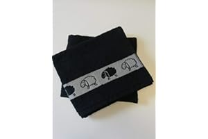 Sue Rossi Ltd 100% Cotton Tea Towels Waffle Embroidered Animal Cooks Cloth Luxury 3 Pack Kitchen Towel Set (Black Sheep)