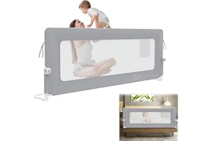 ‎YRHOME YRHome 200cm Bettgitter Rausfallschutz klappbar 180 Grad drehbar Bettschutzgitter für Kleinkinder luftiges Netz, Höhenverstellbar Rausfallschutz Bett für Kinderbett, Elternbett (Grau)