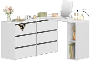 ‎SONGMICS HOME SONGMICS HOME Schminktisch, Toolless-Technologie, schnelle werkzeuglose Montage, Kommode mit Regal, Schrank, nebeneinander oder L-förmig, für Schlafzimmer, Arbeitszimmer, schneeweiß LTS656W01