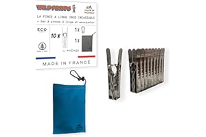 MADE IN NOMAD Wild Pinups: 10 Pinces à Linge INOX Incassables Pincinox avec Panier Pince à Linge et Mousqueton. pour Buanderie, Fil à Linge, séchoir à Linge. l'Epingle a Linge Solide, Durable à Vie, Made in France