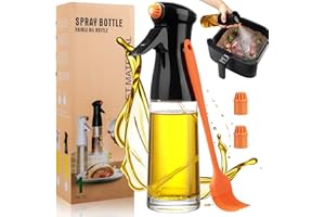 BISNIE Ölsprüher, Öl Sprühflasche Glas 200ML, Oil Sprayer Olivenöl Sprüher zum Kochen, Öl- und Essigspender Flasche mit Backpinsel, Kochspray Küchen Gadget Ölsprüher für Speiseöl Heißluftfritteuse