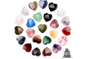 OSDUE 24 Stück Herz Stein, Heilung Kristall Edelsteine für Liebhaber, Natürliche Bunte Kristalle Steine Herz Glückssteine Mineralien Heilsteine für Meditation Chakra Energieausgleich Valentinstag