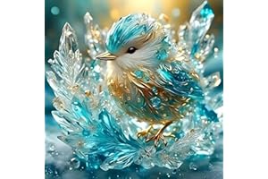 XXXCHENGJIA Birds Diamond Art Kits For Adults, 5D Diamond Painting Kits For Adults Beginners, DIY Full Drill Blue Flower Diamond Dots With Gem Art Crystal Rhinestone For Birds Home Wall Decor 14 X 14 Inch