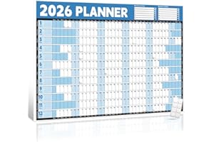 PRINTARA 2026 Wall Planner Calendar A1 (84.1x59.4cm) – Large Laminated Year Planner with Mount Stickers, Office Home School Academic & Business Planning, Blue/White, Weekend Highlight