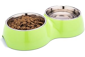 DDOXX Podwójna miska dla psa – miska dla psa ze stali nierdzewnej, antypoślizgowa, nadaje się do mycia w zmywarce, miska z melaminy, kot, 2 x 700 ml (zielona)