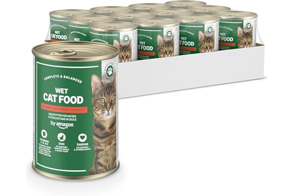 by Amazon Nourriture Humide pour Chat, Morceaux de bœuf en Sauce, 12 x 415 g