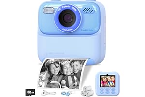 MEOONLEY Kids Instant Print Camera, 1080P HD for Girls & Boys, Age 3-10, Blue with 3 Rolls Print Photo Paper & 32GB SD Card