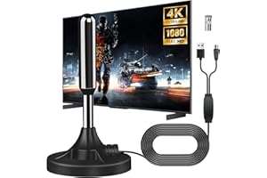 HRYYDS Antena TV Interior Potente, 2024 Nuevo Antena TV Interior, Antena Portatil TV, 360 Grados De RecepcióN A Larga Distancia, para 1080p 4k Canales Locales DVB-T2 DVB-T TDT DTMB VHF UHF