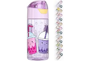 BEARFOOT Butelka do picia dla dzieci, 450 ml, lekka butelka na wodę z tritanu, nie zawiera BPA, szczelna, nadaje się do napojów gazowanych, nadaje się do mycia w zmywarce, dla chłopców, dziewczynek,