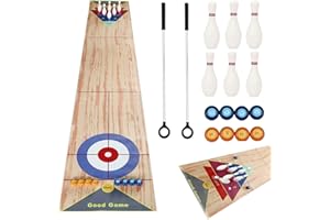 SANBOUSI 3-in-1 Shuffleboard Bowling Table Games 360 x 57 cm, Portable Shuffleboard Table Cone Game Curling Game with 6 Bowling and 2 Putters for Children Family Party